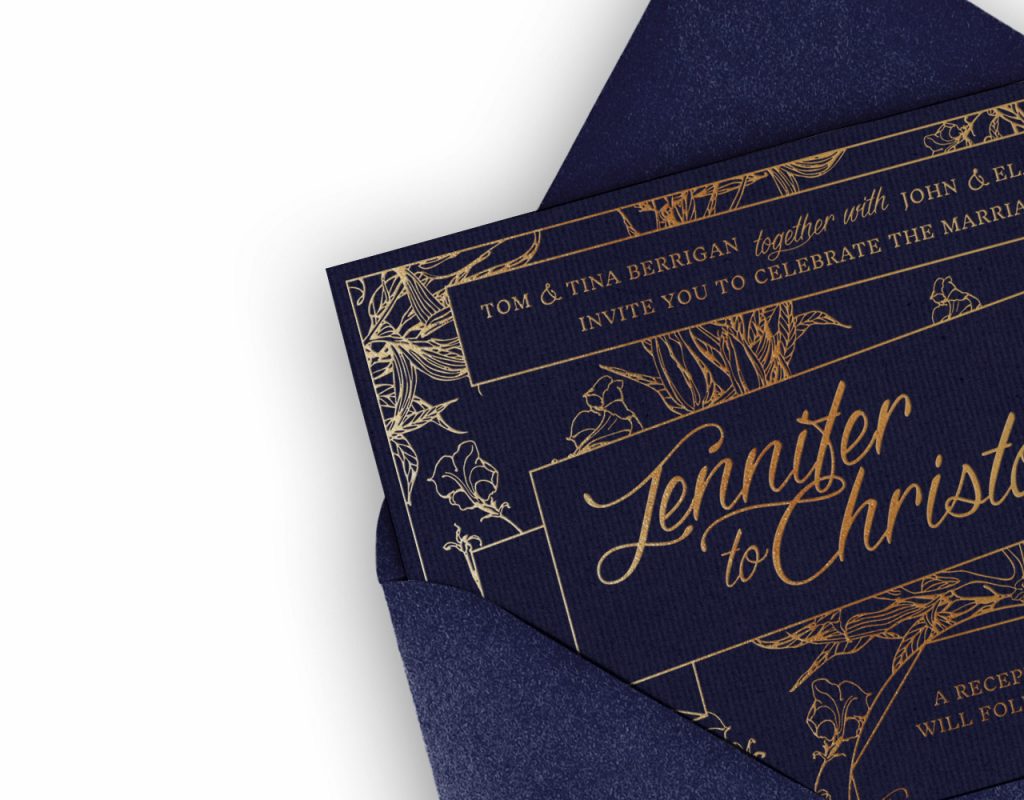 Wedding Invitation Design - Gold Foil on Navy Card (THANKS TO PILPEL FOR PRINT)